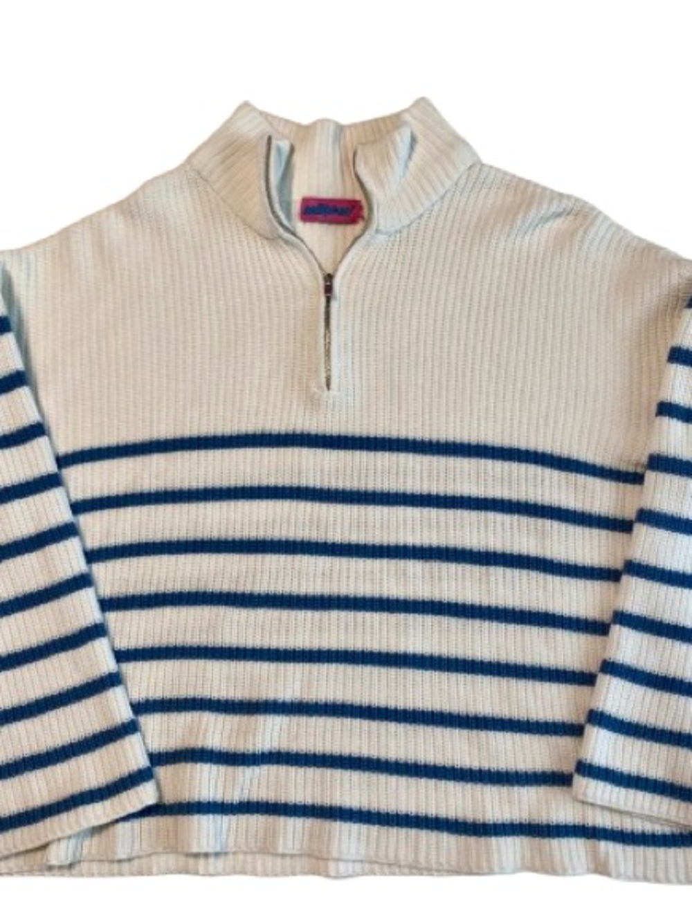 Edikted Women’s Blue & White Striped Quarter-Zip Sweater